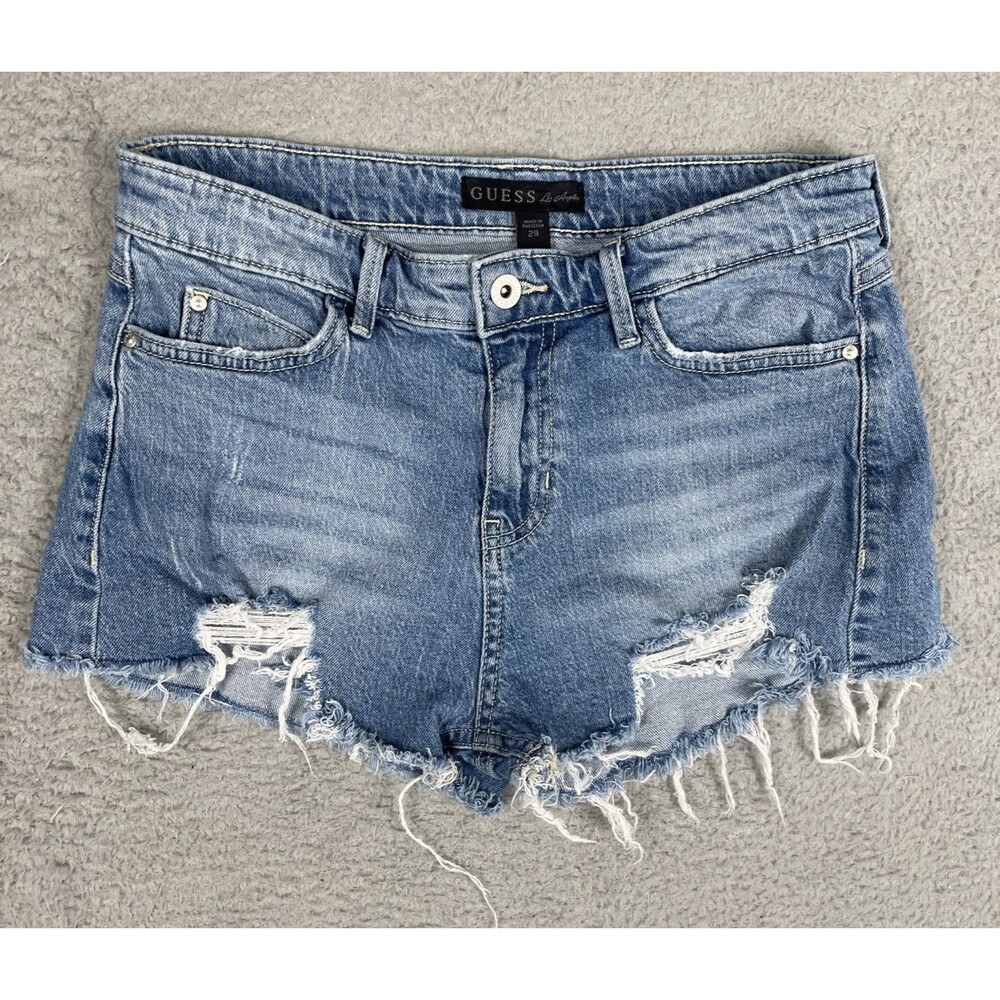 Guess Distressed Jean Short Shorts Womens 29 x 1.5 Blue Denim Cut Off EUC